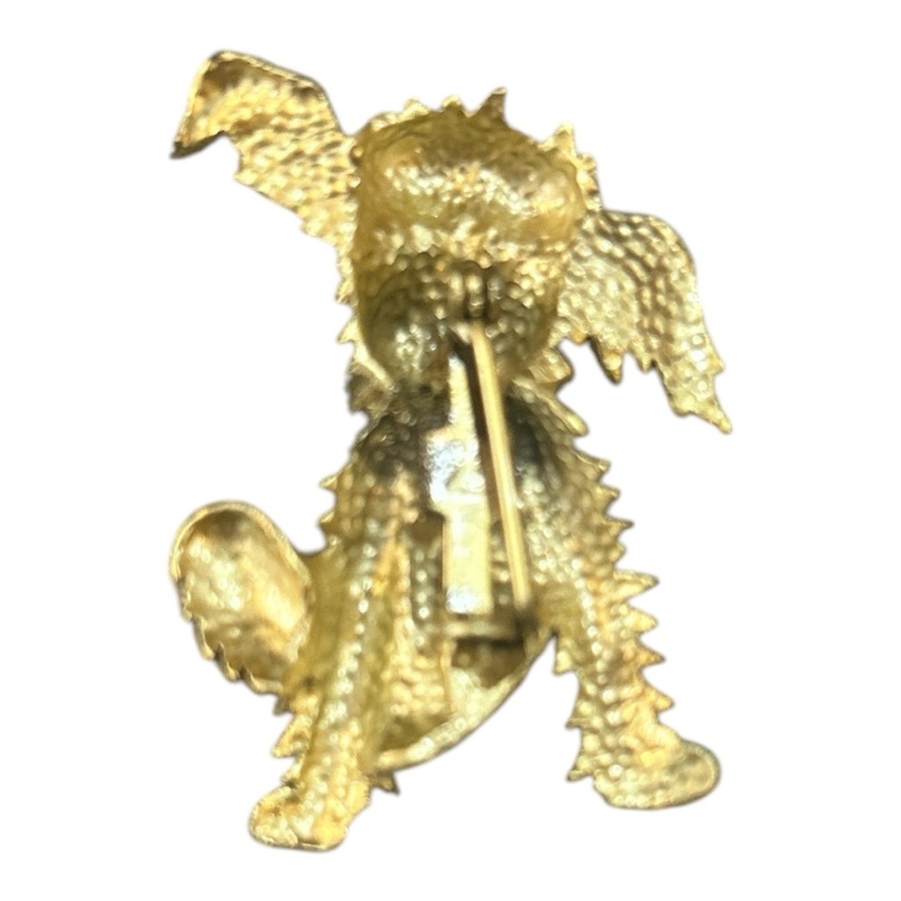 Vintage Dog Brooch Pin Pendant Gold Tone Shaggy Textured Etched with Rhinestones - Picture 2 of 3